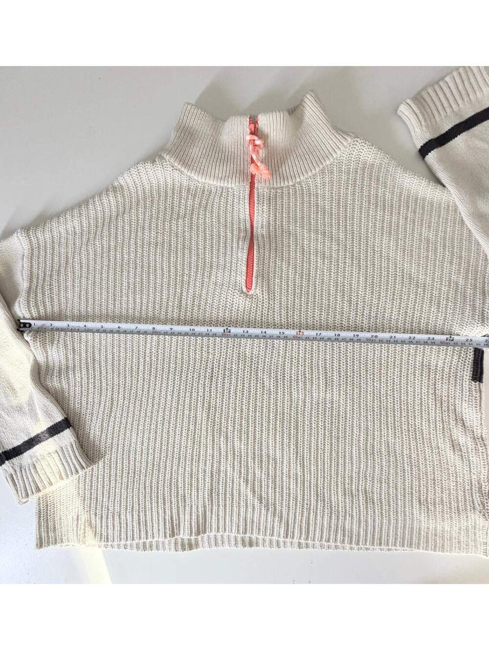 Lisa Todd XL Cream Quarter Zip Ribbed Knit Sweater Coral Zip Cozy Pullover - Picture 10 of 12